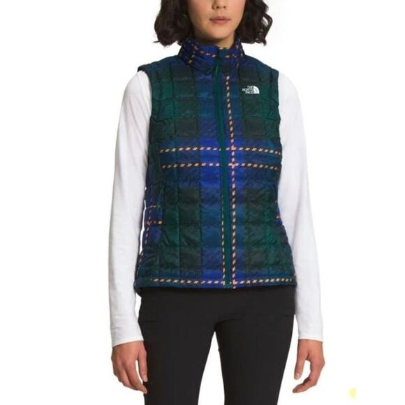 NWT The North Face Plaid Printed ThermoBall Eco Vest Blue Green Womens Sze Small - Picture 1 of 13